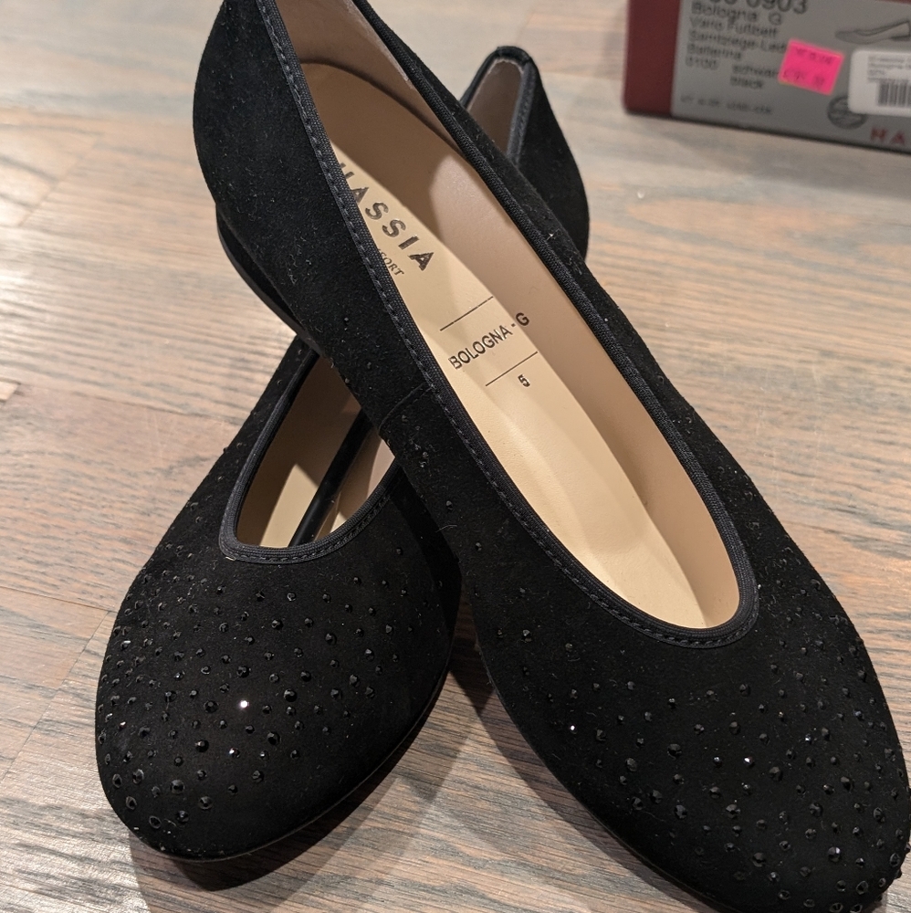 Black Hassia Ballerina Flats with Swarovski Crystals
